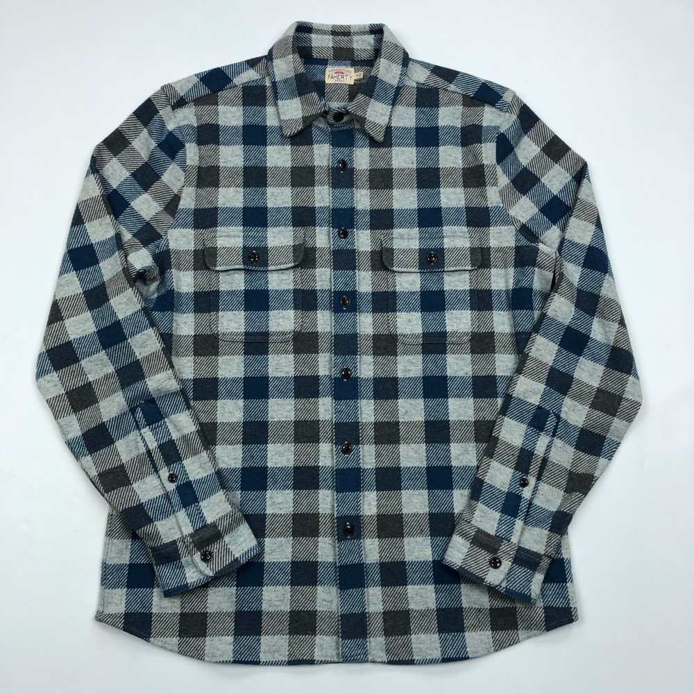 Faherty Mens Legend Sweater Shirt Medium Blue Grey Plaid MXF2200